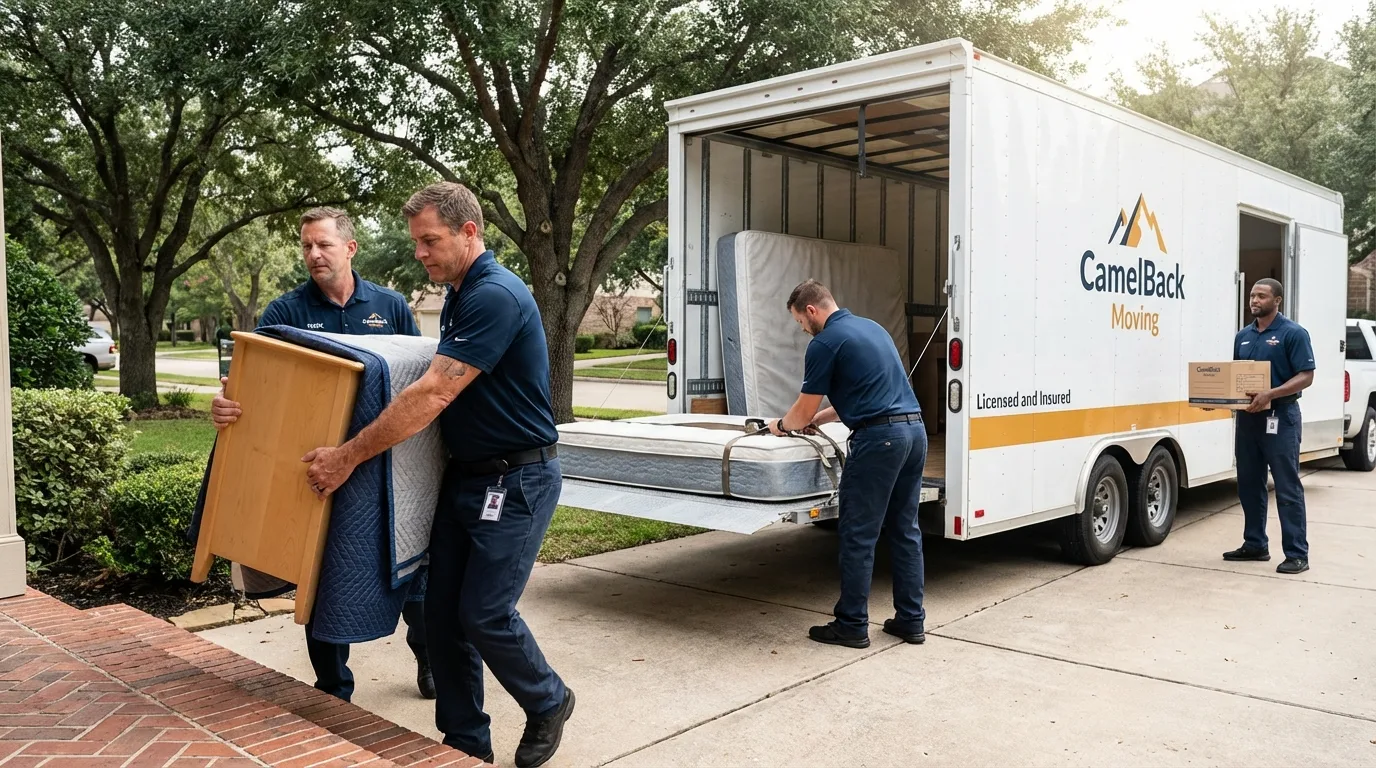 Crew loading residential truck for cross-state move from Batesville, AR